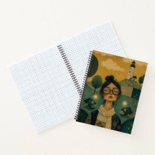 Whimsical Girl with Anglerfish Notebook