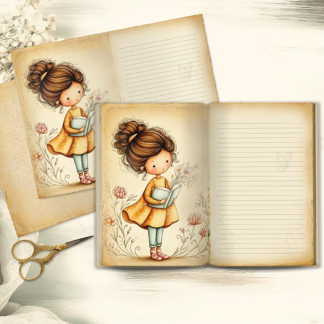 Whimsical Girl with Book Junk Journal Page (Creator Uploaded)