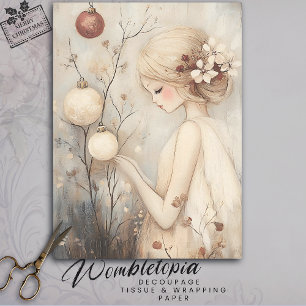 Whimsical Girl with Christmas Ornaments Decoupage Tissue Paper