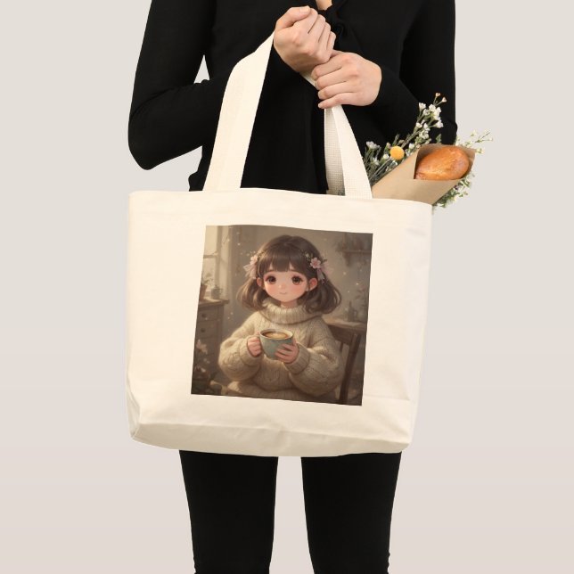 Whimsical Girl with Coffee Tote Bag (Front (Product))