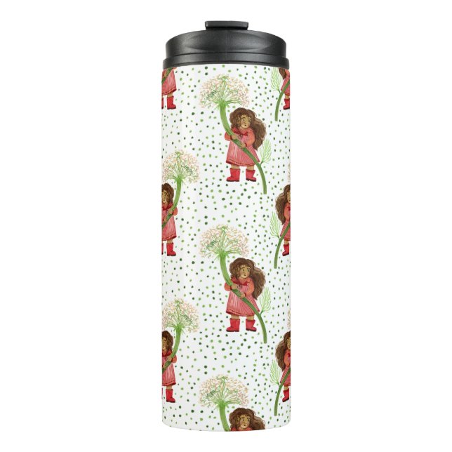 Whimsical Girl with Dandelion Pattern Thermal Tumbler (Front)
