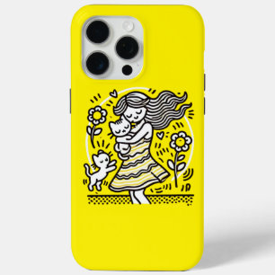 Whimsical Girl with Kitten iPhone 15 Pro Max Case