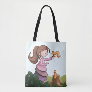 Whimsical Girl with Squirrel Woodland Forest  Tote Bag