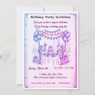 Whimsical Girls Birthday Party Invitation Hand-D