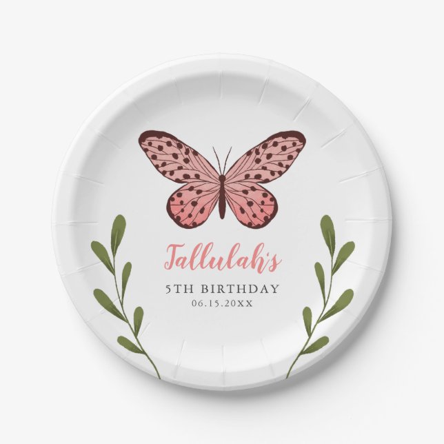 Whimsical Girls Butterfly Birthday Party Paper Plate (Front)