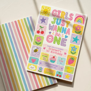 Whimsical Girls Just Wanna Be One First Birthday Invitation