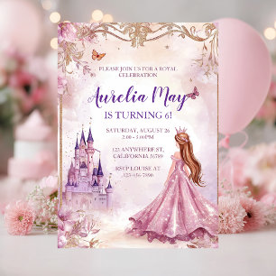 Whimsical Girls Princess Pink and Gold Birthday Invitation