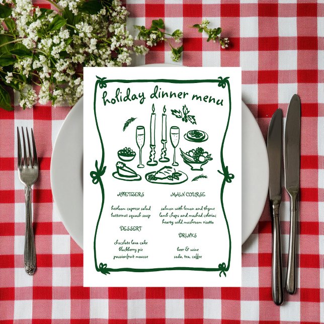 Whimsical Girly Christmas Holiday Dinner Party Menu (Whimsical Girly Christmas Holiday Dinner Party Menu
Green White)