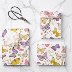 Whimsical Girly Faux Glitter Butterflies Purple Wr Wrapping Paper Sheet