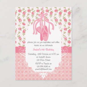 Whimsical Girly Floral Pink Ballerina Birthday Invitation