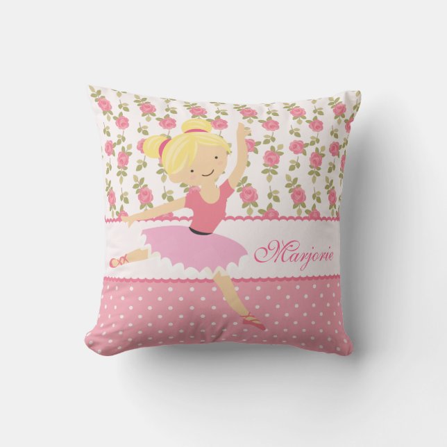 Whimsical Girly Floral Pink Ballerina Personalised Cushion (Front)