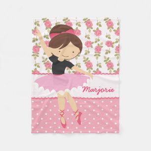 Whimsical Girly Floral Pink Ballerina Personalised Fleece Blanket