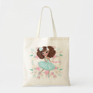 Whimsical Girly Floral Pink Ballerina Personalized Tote Bag