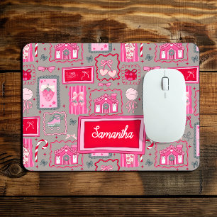 Whimsical Girly Grey Coquette Aesthetic Pattern Mouse Pad