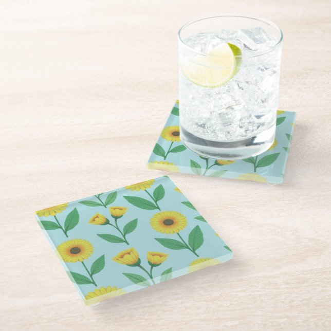 Whimsical Glee Bloom Glass Coaster (Angled)
