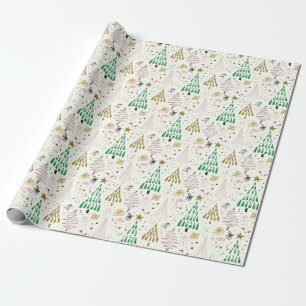 Whimsical Glitter Christmas Trees Holiday Wrapping Paper