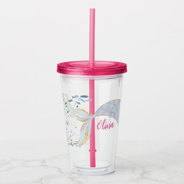 Whimsical Glitter Mermaid Beachy Under the Sea  Acrylic Tumbler (Front)