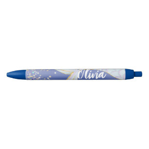 Whimsical Glitter Mermaid Beachy Under the Sea  Blue Ink Pen