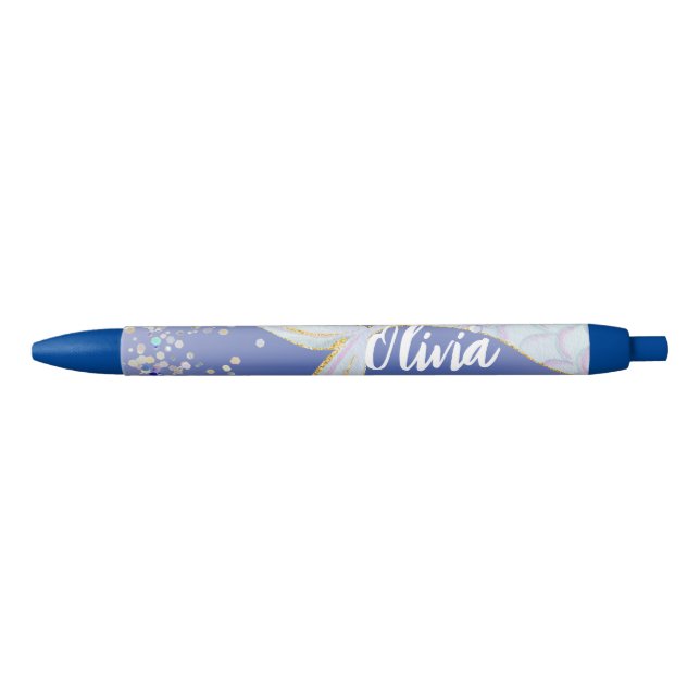 Whimsical Glitter Mermaid Beachy Under the Sea  Blue Ink Pen (Front)