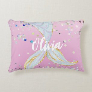 Whimsical Glitter Mermaid Beachy Under the Sea  Decorative Cushion
