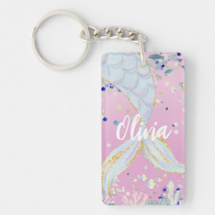 Whimsical Glitter Mermaid Beachy Under the Sea  Key Ring