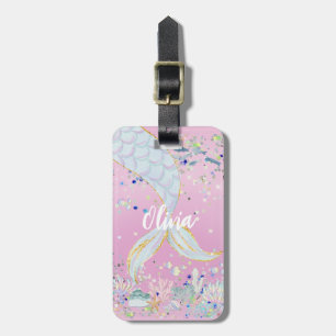 Whimsical Glitter Mermaid Beachy Under the Sea Luggage Tag