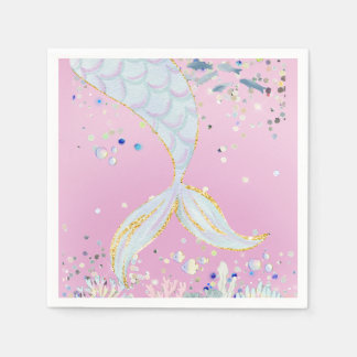 Whimsical Glitter Mermaid Beachy Under the Sea Napkin