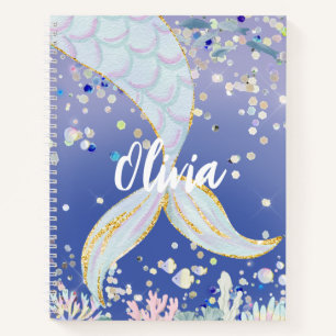 Whimsical Glitter Mermaid Beachy Under the Sea Notebook