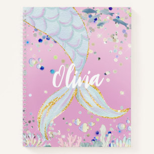 Whimsical Glitter Mermaid Beachy Under the Sea  Notebook
