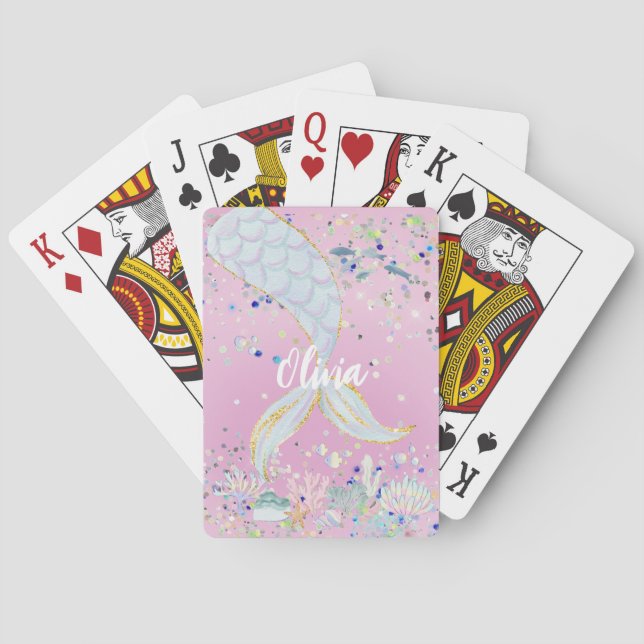 Whimsical Glitter Mermaid Beachy Under the Sea  Playing Cards (Back)