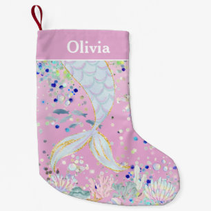Whimsical Glitter Mermaid Beachy Under the Sea  Small Christmas Stocking