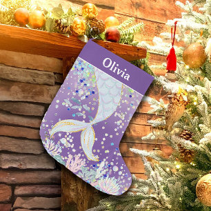Whimsical Glitter Mermaid Beachy Under the Sea Small Christmas Stocking