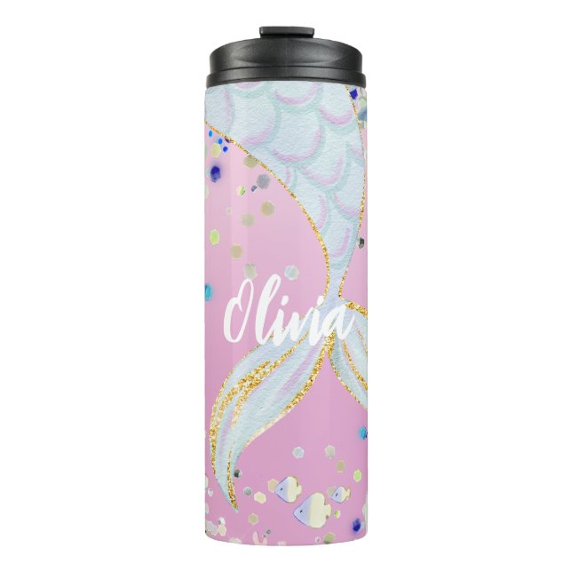Whimsical Glitter Mermaid Beachy Under the Sea  Thermal Tumbler (Front)