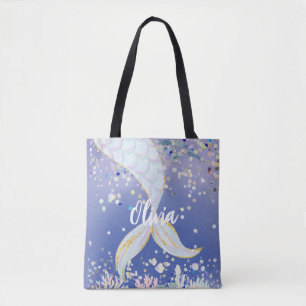 Whimsical Glitter Mermaid Beachy Under the Sea Tote Bag