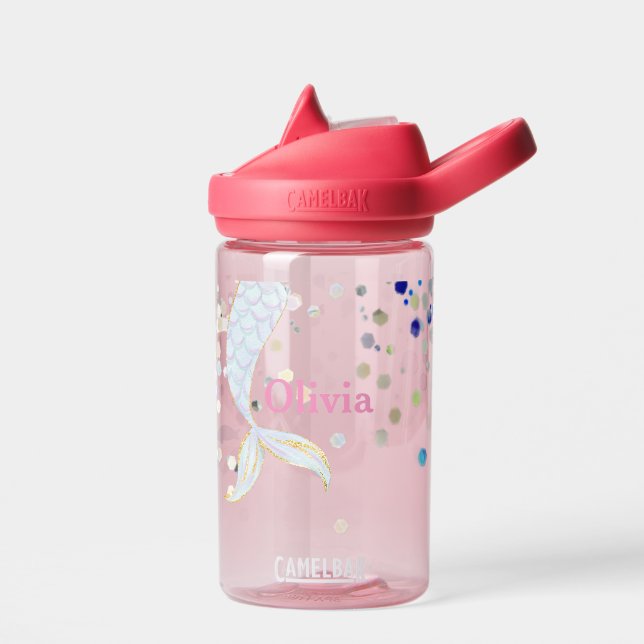 Whimsical Glitter Mermaid Beachy Under the Sea  Water Bottle (Left)