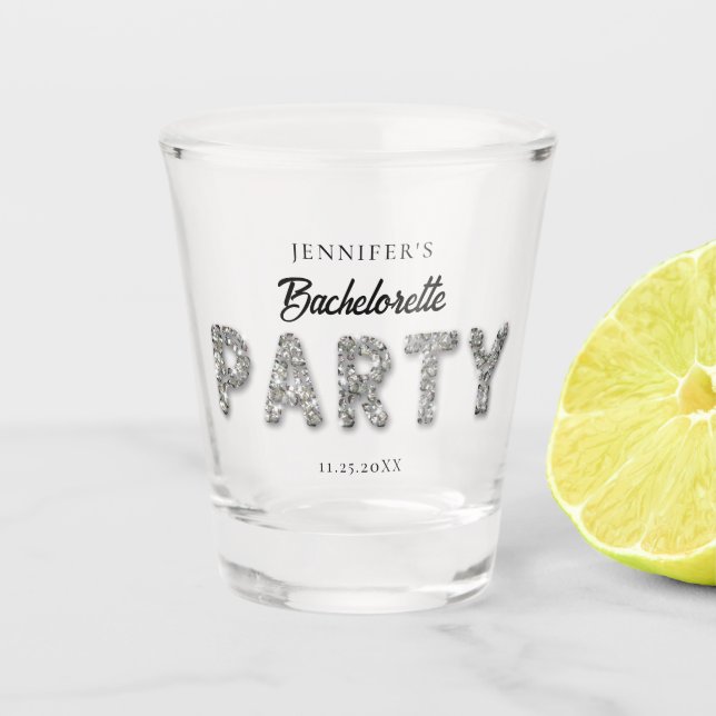 Whimsical Glitter Sparkles Fun Bachelorette Party  Shot Glass (Front)