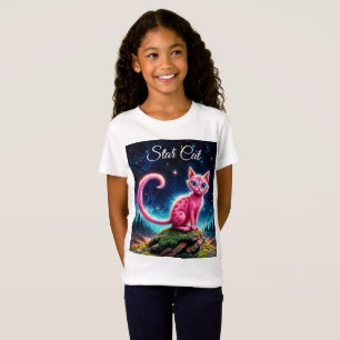 Whimsical glowing cat, long tail blue eyes art T-Shirt