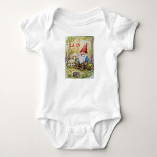 Whimsical gnome baby one piece customize name bodysuit