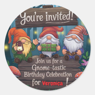 Whimsical Gnome Birthday, Cute Forest-Themed Party Classic Round Sticker