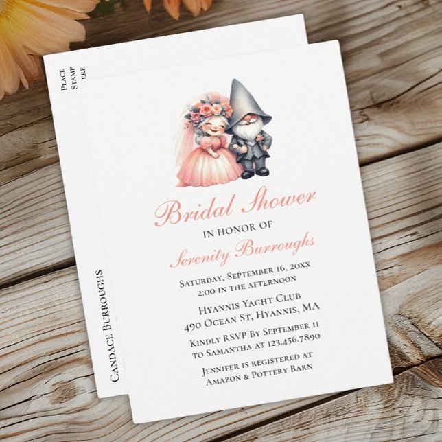 Whimsical Gnome Bridal Shower Rustic Woodland Invitation Postcard (Creator Uploaded)