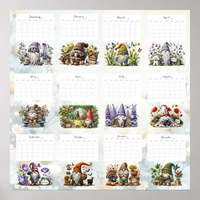 Whimsical Gnome Calendar  Poster (Front)
