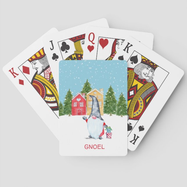 Whimsical Gnome Christmas Playing Cards (Back)