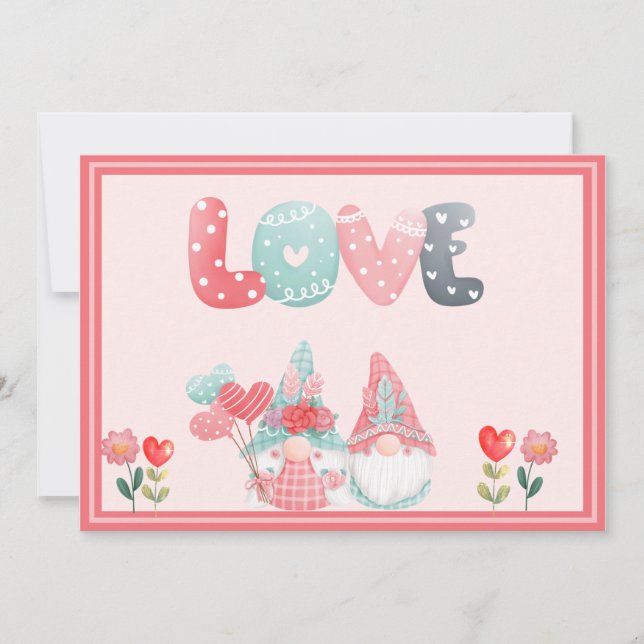 Whimsical Gnome Couple Valentine's Card (Front)