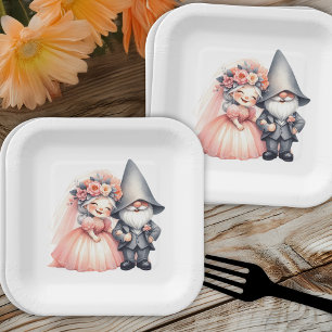 Whimsical Gnome Garden Woodland Orange Wedding Paper Plate