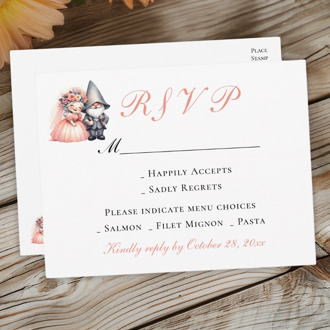 Whimsical Gnome Garden Woodland Wedding RSVP Invitation Postcard (Creator Uploaded)