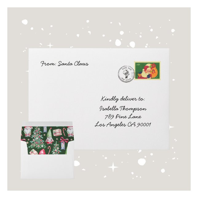 Whimsical Gnome Green Holiday Pattern Envelope (Creator Uploaded)