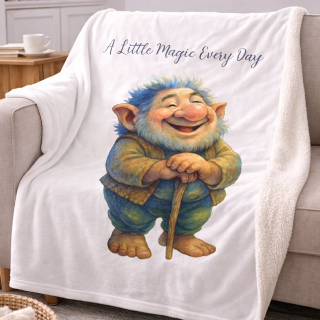 Whimsical Gnome Illustration Gift  Magic Every Day Fleece Blanket (Creator Uploaded)
