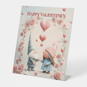 Whimsical Gnome Love: Adorable Valentine's Day Art Pedestal Sign