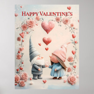 Whimsical Gnome Love: Adorable Valentine's Day Art Poster