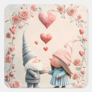 Whimsical Gnome Love: Adorable Valentine's Day Art Square Sticker